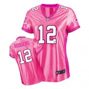 Nike Green Bay Packers 12 Women's Aaron Rodgers Elite Pink New Be Luv'd Jersey