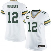 Nike Green Bay Packers 12 Women's Aaron Rodgers Elite White Road C Patch Jersey