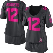 Nike Green Bay Packers 12 Women's Aaron Rodgers Game Dark Grey Breast Cancer Awareness Jersey