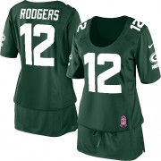 Nike Green Bay Packers 12 Women's Aaron Rodgers Game Green Breast Cancer Awareness Jersey