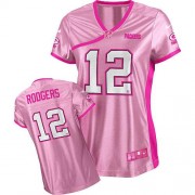 Nike Green Bay Packers 12 Women's Aaron Rodgers Game Pink Be Luv'd Jersey