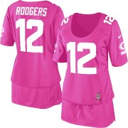 Nike Green Bay Packers 12 Women's Aaron Rodgers Game Pink Breast Cancer Awareness Jersey
