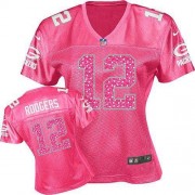 Nike Green Bay Packers 12 Women's Aaron Rodgers Game Pink Sweetheart Jersey