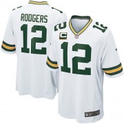 Nike Green Bay Packers 12 Youth Aaron Rodgers Elite White Road C Patch Jersey