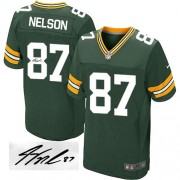 Nike Green Bay Packers 87 Men's Jordy Nelson Elite Green Team Color Home Autographed Jersey