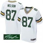 Nike Green Bay Packers 87 Men's Jordy Nelson Elite White Road Autographed Jersey