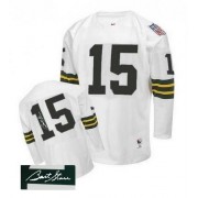 Mitchell and Ness Green Bay Packers 15 Men's Bart Starr Authentic White Road Autographed Throwback Jersey