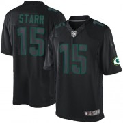 Nike Green Bay Packers 15 Men's Bart Starr Elite Black Impact Jersey