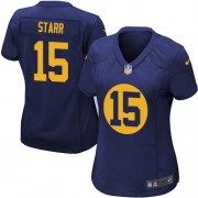 Nike Green Bay Packers 15 Women's Bart Starr Elite Navy Blue Alternate Jersey