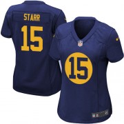 Nike Green Bay Packers 15 Women's Bart Starr Limited Navy Blue Alternate Jersey
