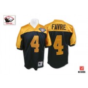 Mitchell and Ness Green Bay Packers 4 Men's Brett Favre Authentic Navy Blue/Gold 75th Patch Throwback Jersey