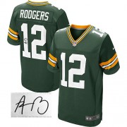 Nike Green Bay Packers 12 Men's Aaron Rodgers Elite Green Team Color Home Autographed Jersey