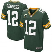 Nike Green Bay Packers 12 Men's Aaron Rodgers Elite Green Team Color Home C Patch Jersey