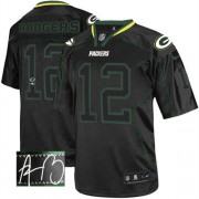 Nike Green Bay Packers 12 Men's Aaron Rodgers Elite Lights Out Black Autographed Jersey