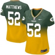 Nike Green Bay Packers 52 Women's Clay Matthews Elite Green/Gold Fadeaway Jersey