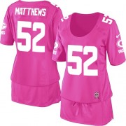 Nike Green Bay Packers 52 Women's Clay Matthews Game Pink Breast Cancer Awareness Jersey