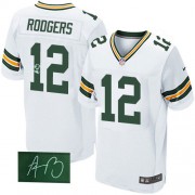 Nike Green Bay Packers 12 Men's Aaron Rodgers Elite White Road Autographed Jersey