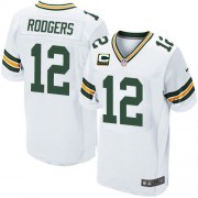 Nike Green Bay Packers 12 Men's Aaron Rodgers Elite White Road C Patch Jersey