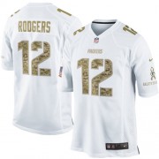 Nike Green Bay Packers 12 Men's Aaron Rodgers Elite White Salute to Service Jersey