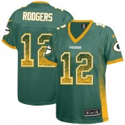 Nike Green Bay Packers 12 Women's Aaron Rodgers Elite Green Drift Fashion Jersey