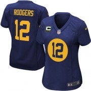 Nike Green Bay Packers 12 Women's Aaron Rodgers Elite Navy Blue Alternate C Patch Jersey